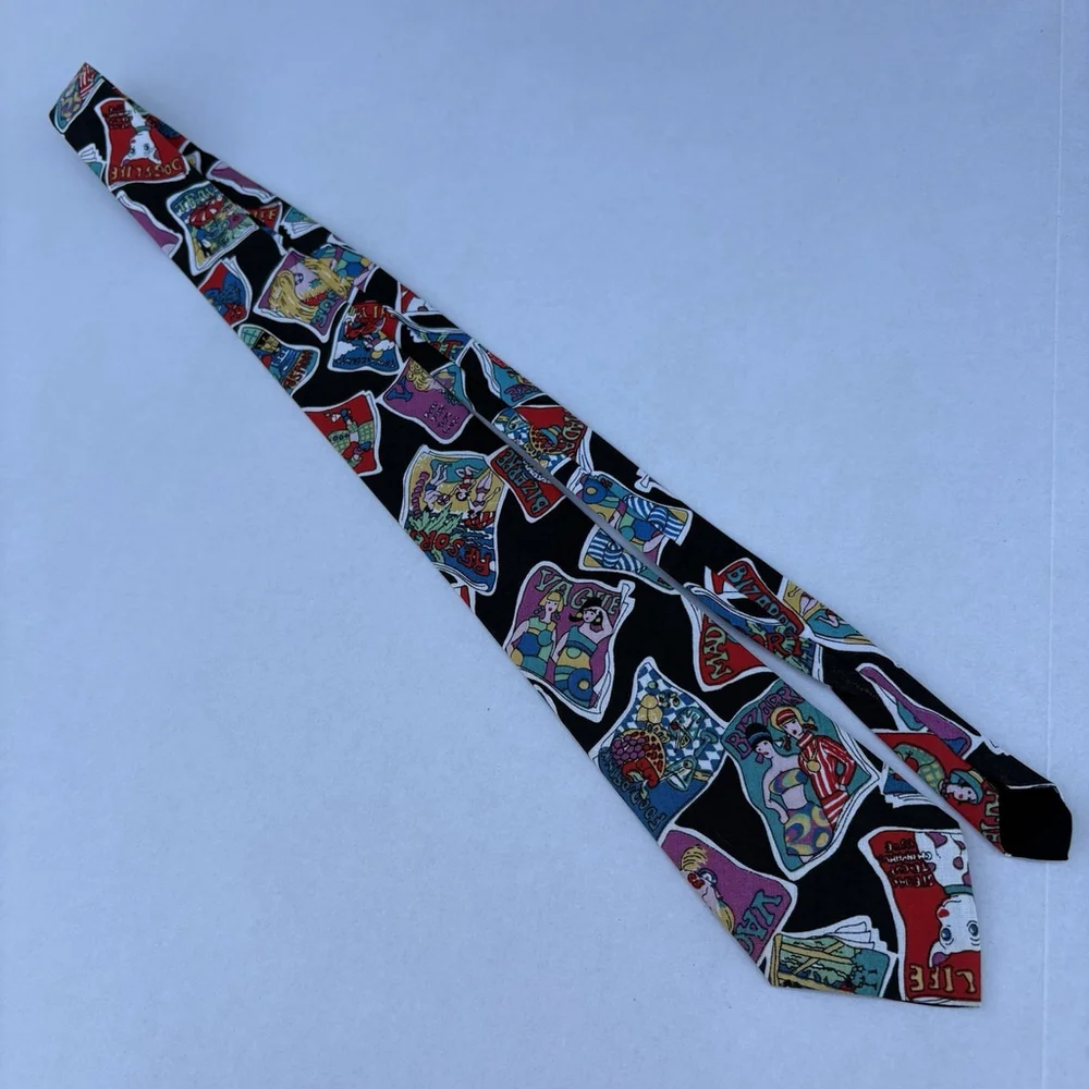 Handmade Novelty Tie Magazine Covers Cartoon Graphics Black Colorful